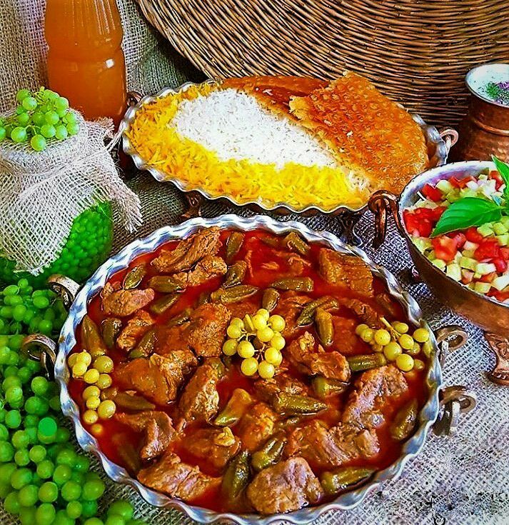 طرز تهیه خورش بامیه مجلسی غلیظ 1 طرز تهیه خورش بامیه مجلسی